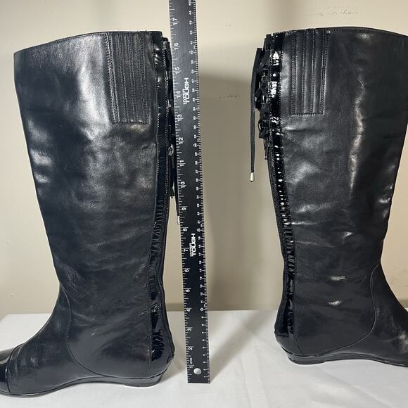 Prialpas Gomma Italy‎ Back Laced Tall Knee High Boot Black Leather 7 1/2 Riding - Picture 10 of 12